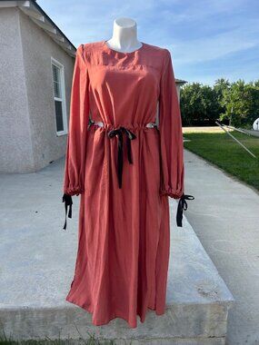ASOS Casual Midi Dress Cutout Sides Long Sleeves & Ties Minimalist Boho - Sz 14